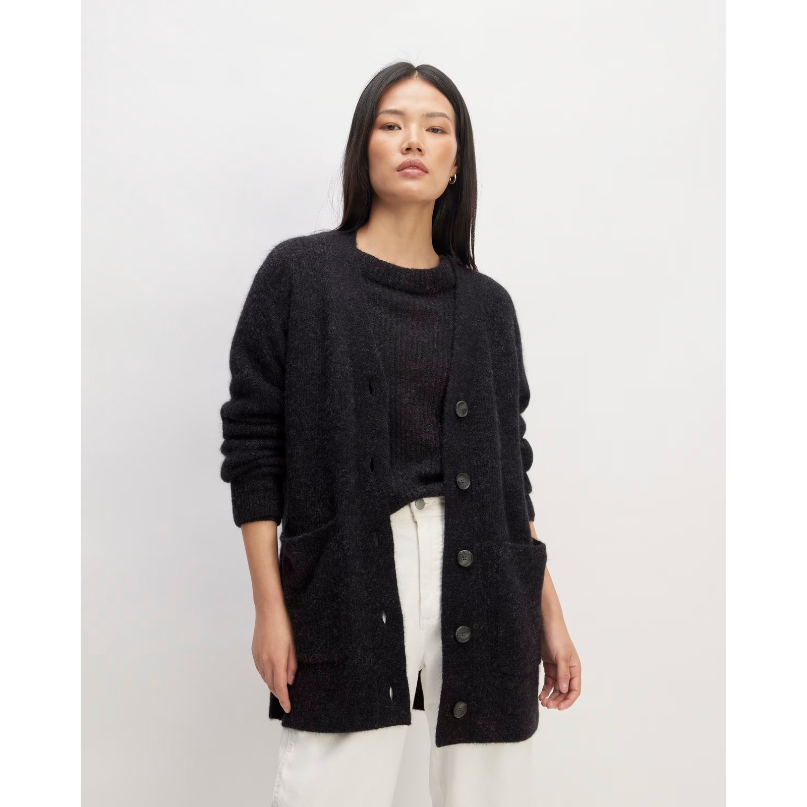 Nwt Everlane Women's The Oversized Alpaca Pocket Cardigan Black Size Xs